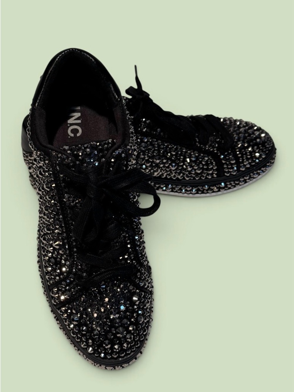 INC International Concepts Black Crystal-Embellished Lace-Up Sneakers